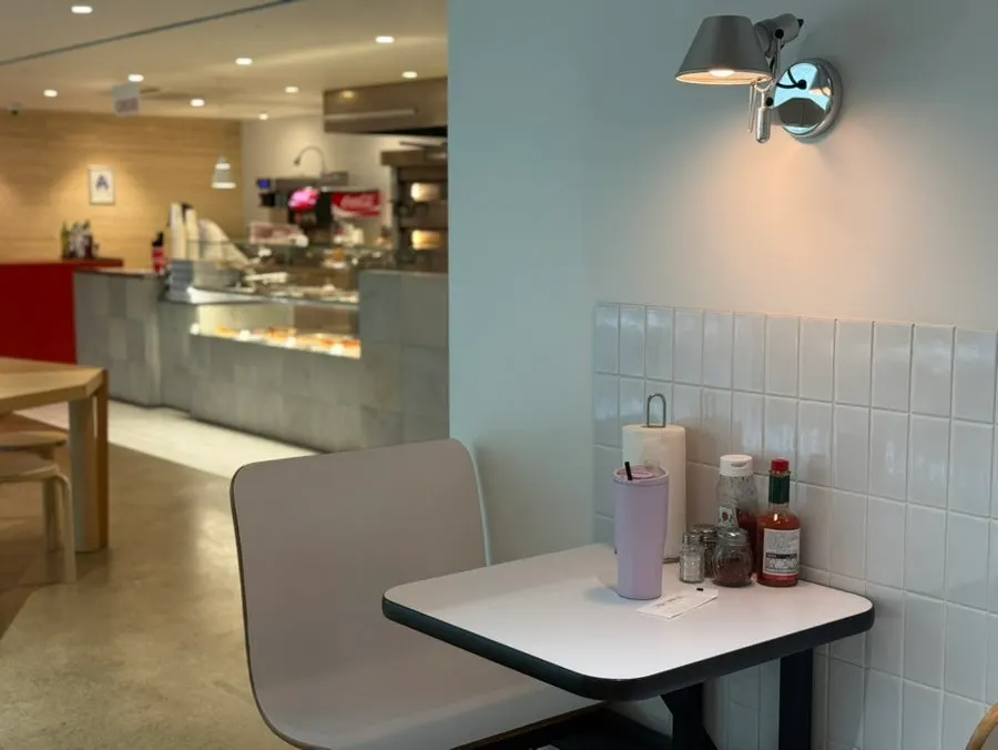 Interior seating area with round tables