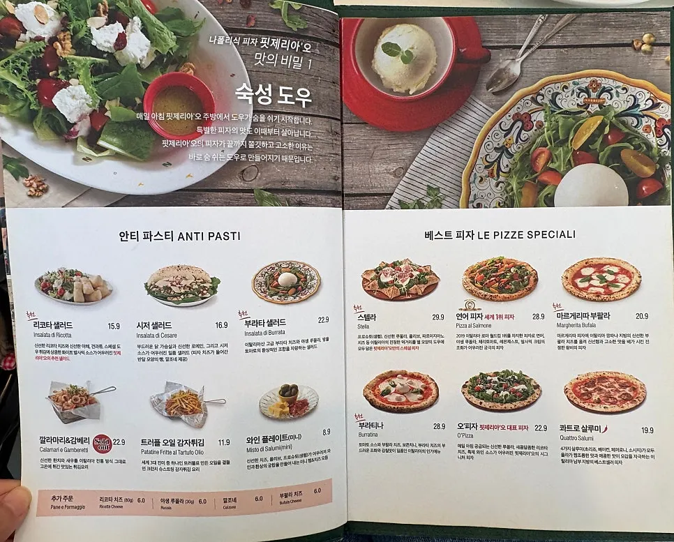 List of pizza menu items at Pizzeria O Hapjeong Station