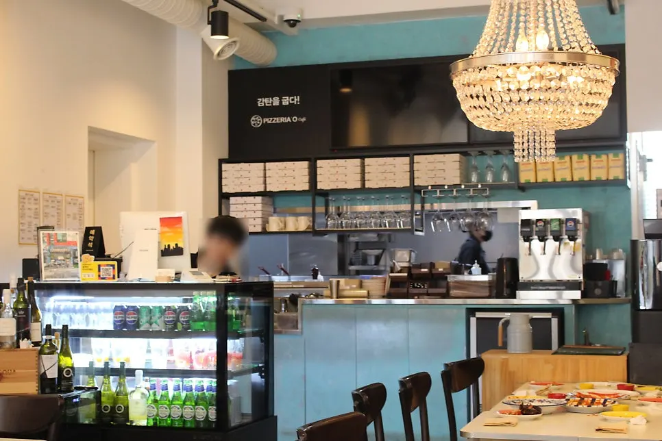 Interior of Pizzeria O Hapjeong Station with the wood-fired oven