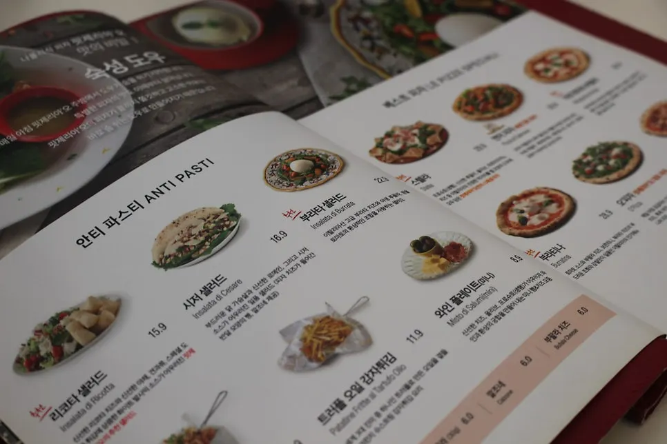Menu board at Pizzeria O Hapjeong Station