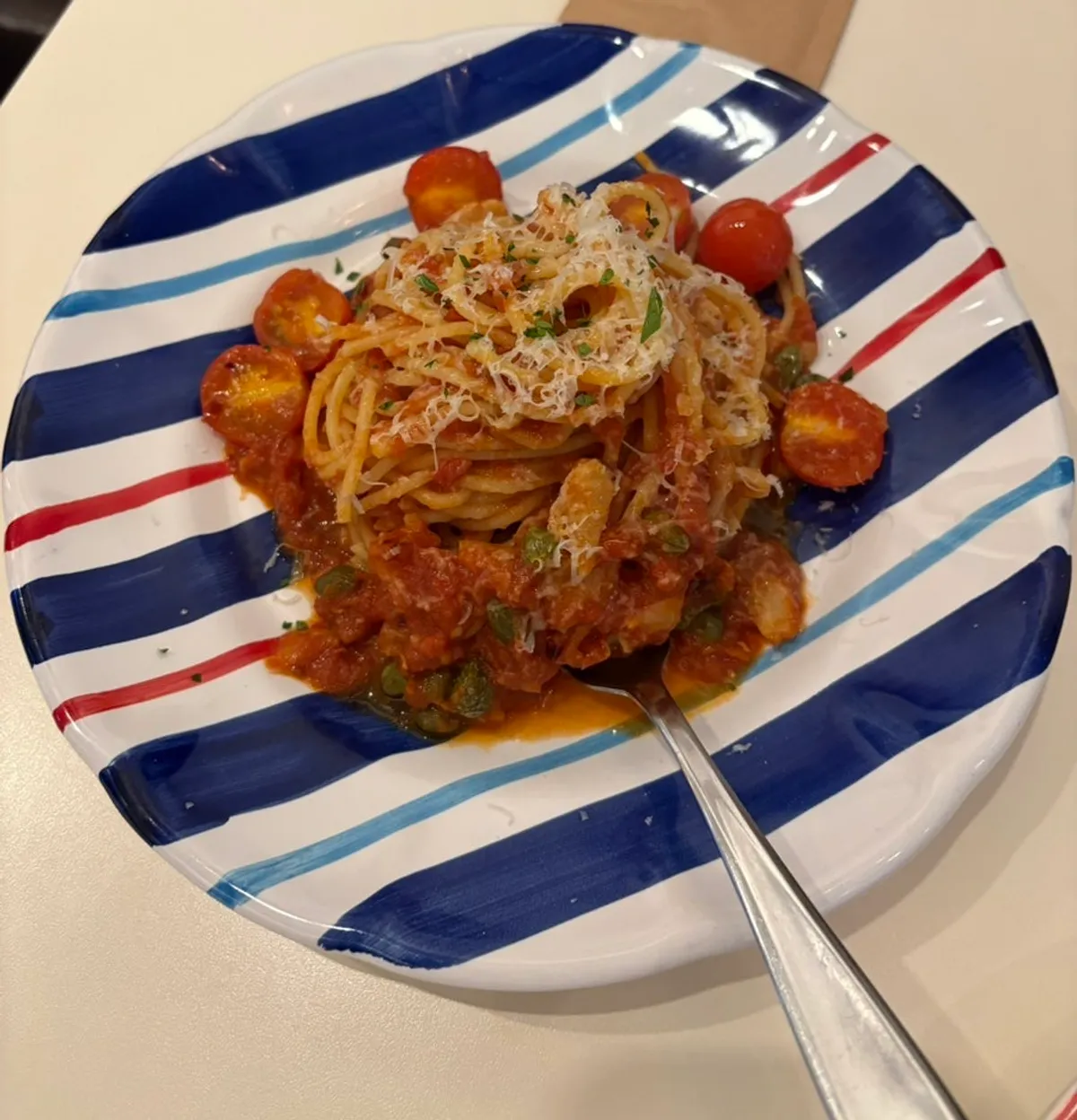 Puttanesca spaghetti at Pizzeria O