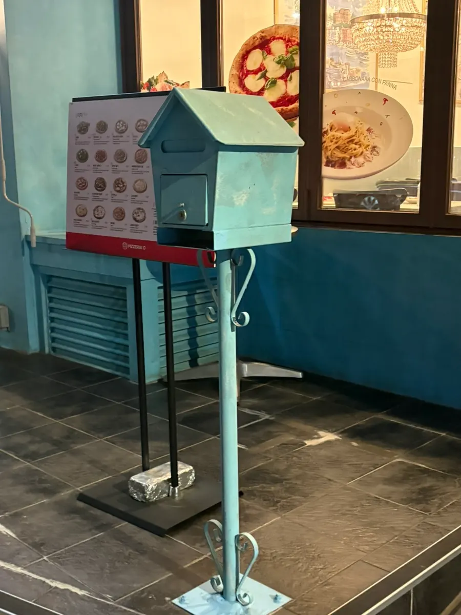 Painted mailbox in front of the restaurant
