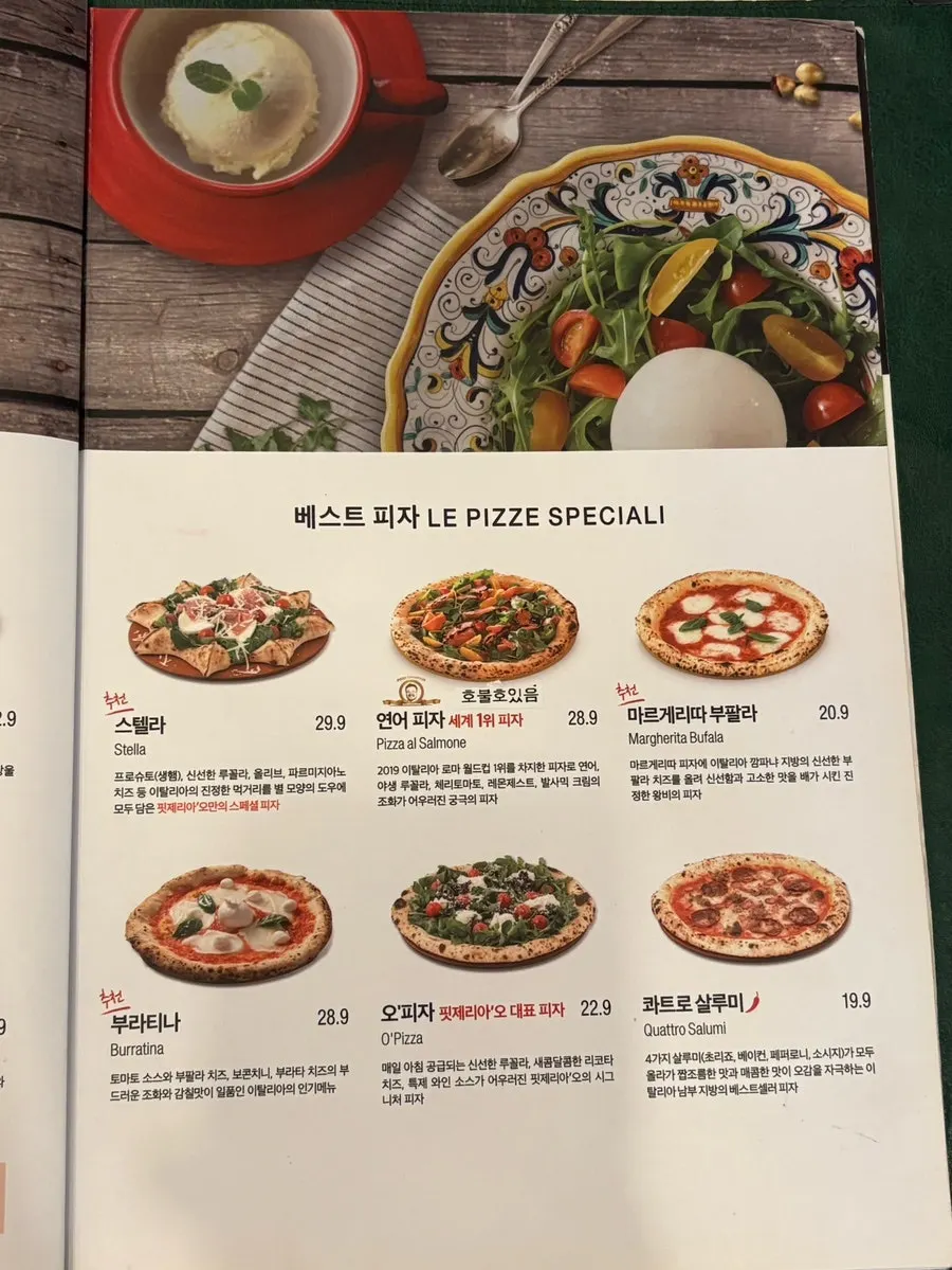 Pizzeria O Hapjeong Station pasta menu board