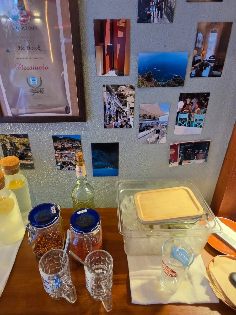 Lemon water and house-made pickles at the self bar