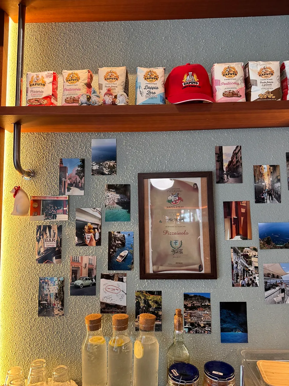 Wall decorations and table view inside the restaurant