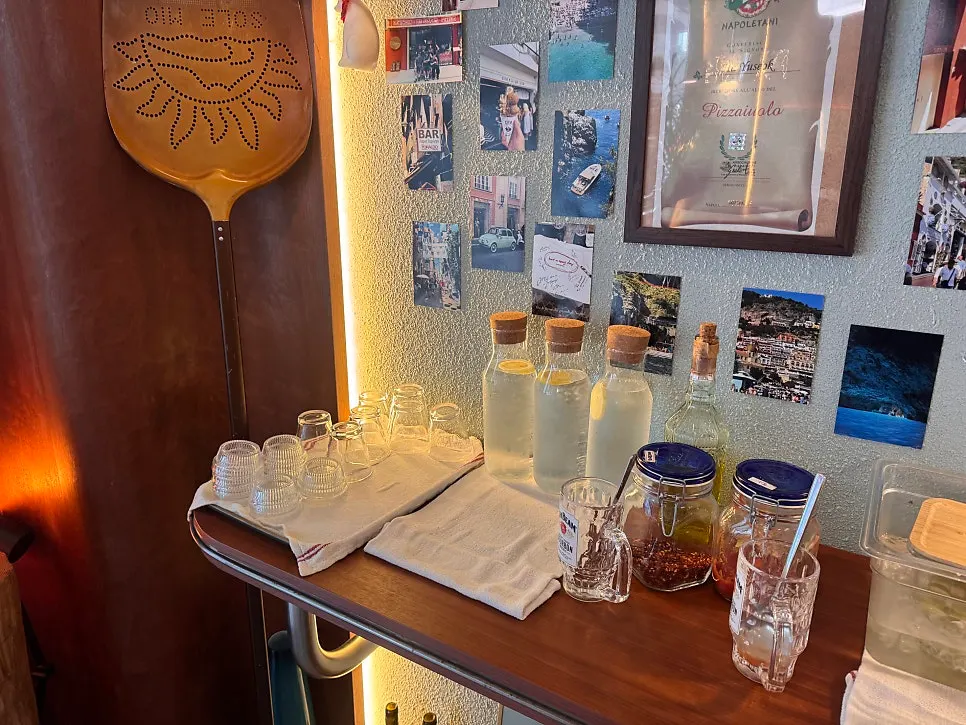 Caputo flour bags and certificate displayed on the wall