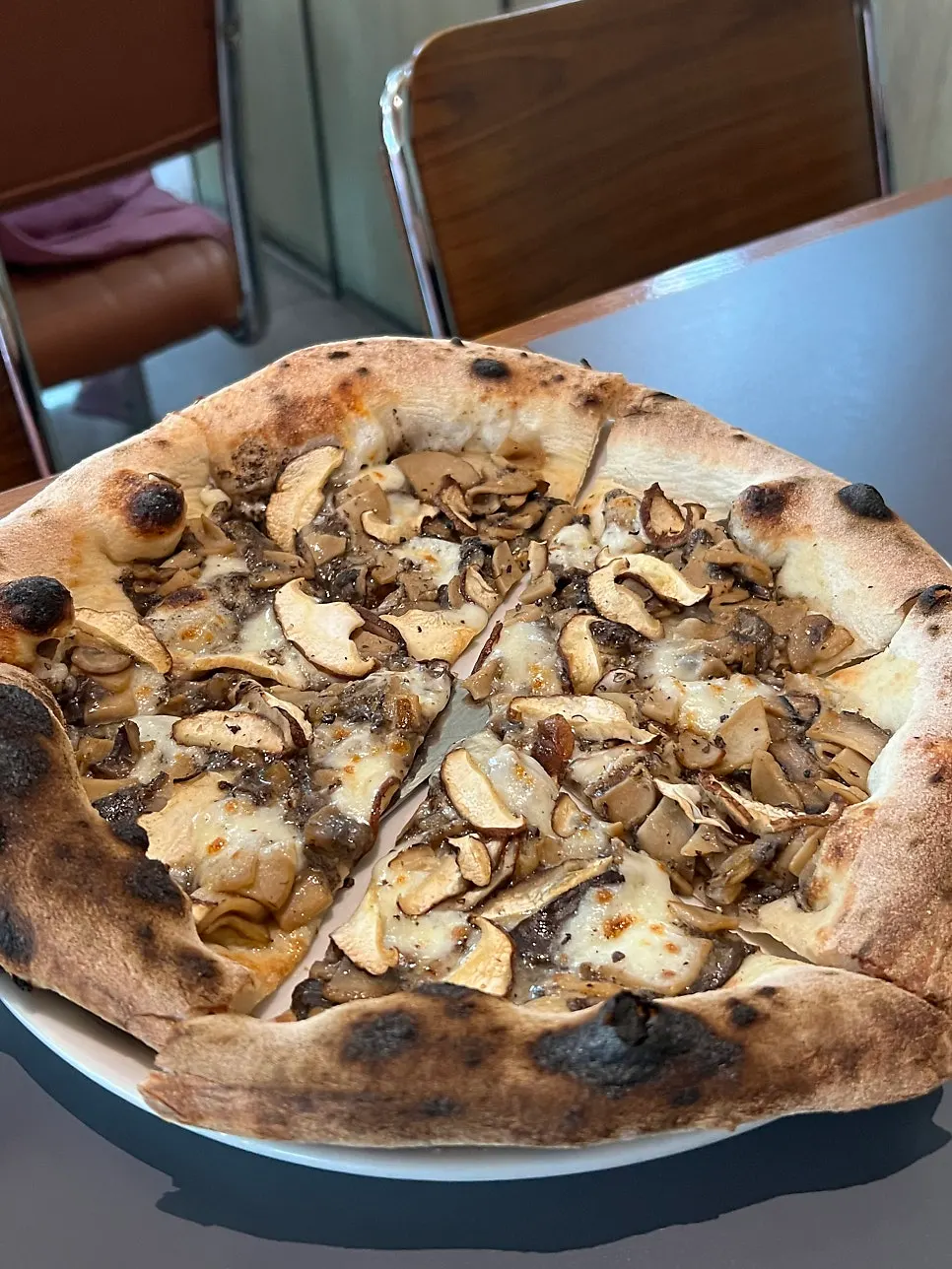 Mixed mushroom pizza topped with six kinds of mushrooms
