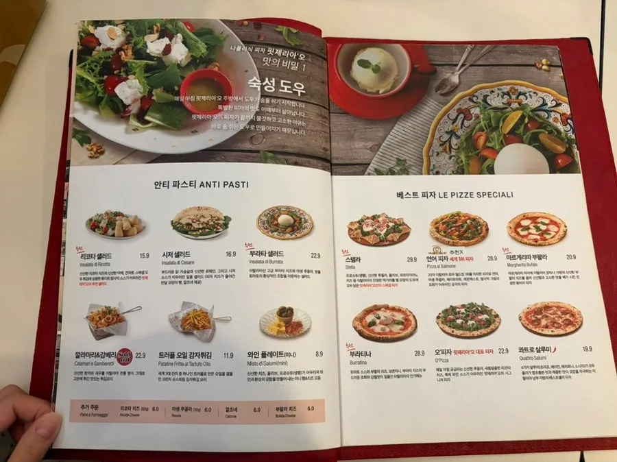 Pizza menu board at Pizzeria O Hapjeong Station