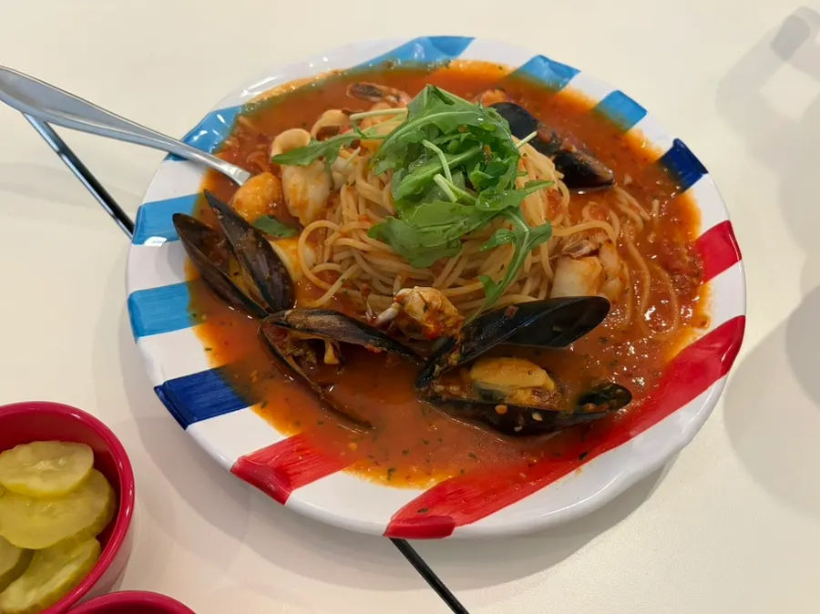 Spicy seafood pasta in pomodoro sauce
