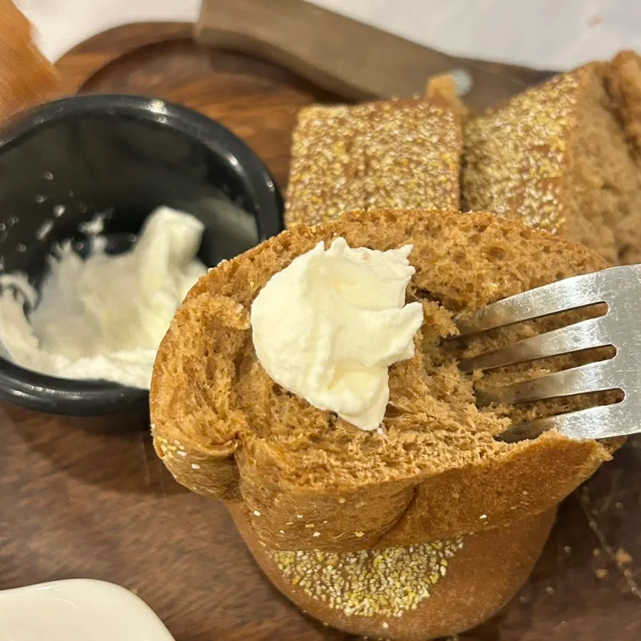 Bread topped with whipped cream