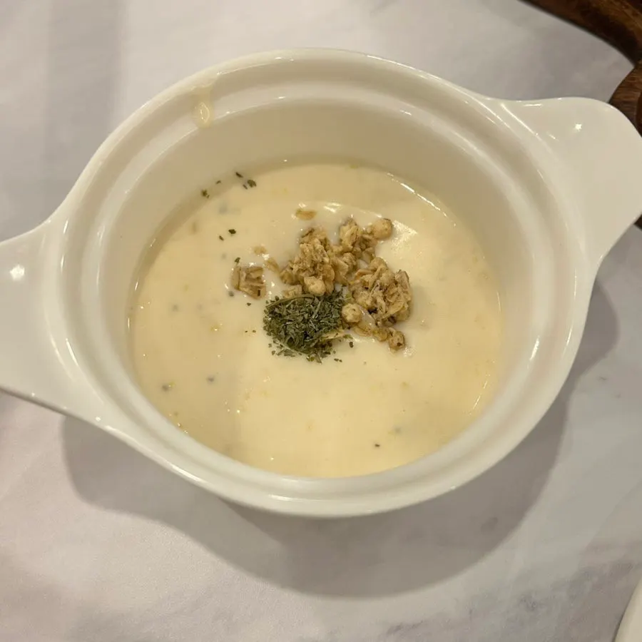 Corn soup served as part of the set