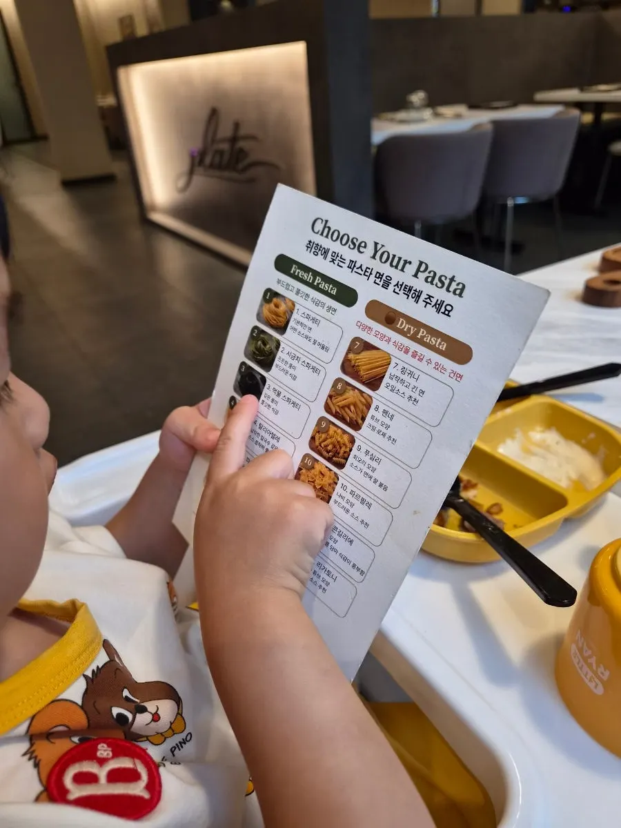 Menu listing 12 pasta noodle options to choose from
