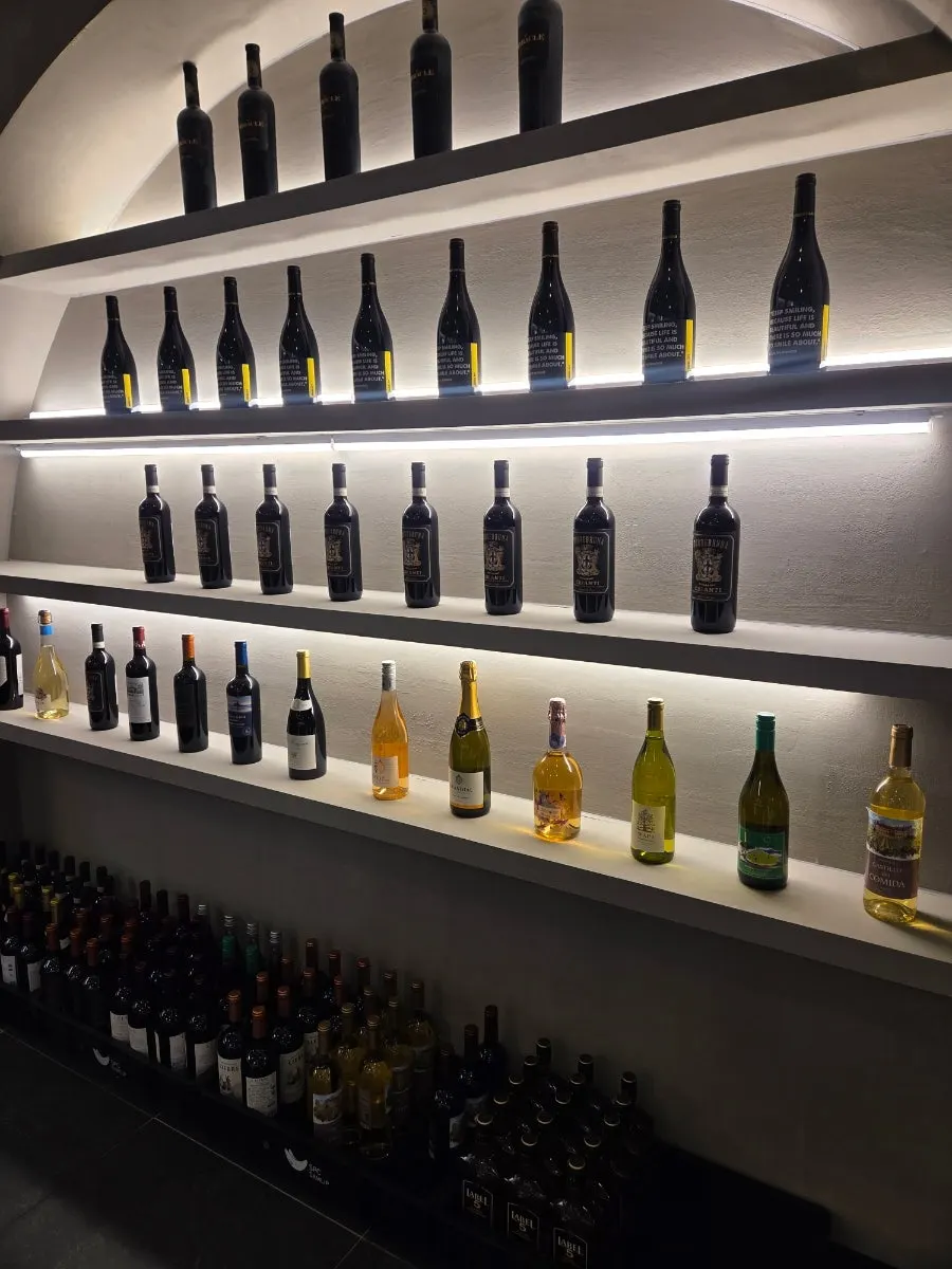 Liquor bottles displayed along the wall