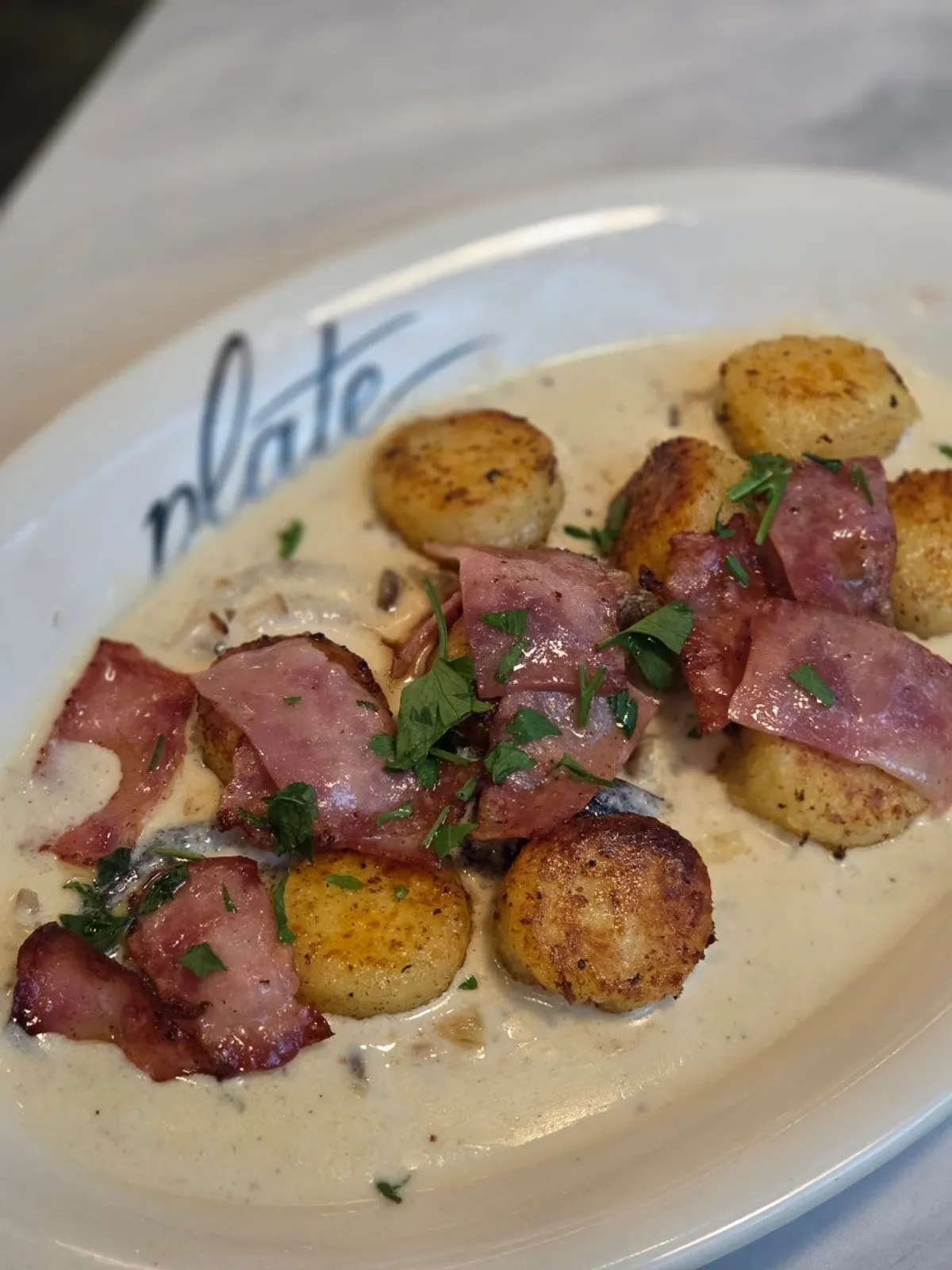 Truffle bacon cream gnocchi with generous cream sauce