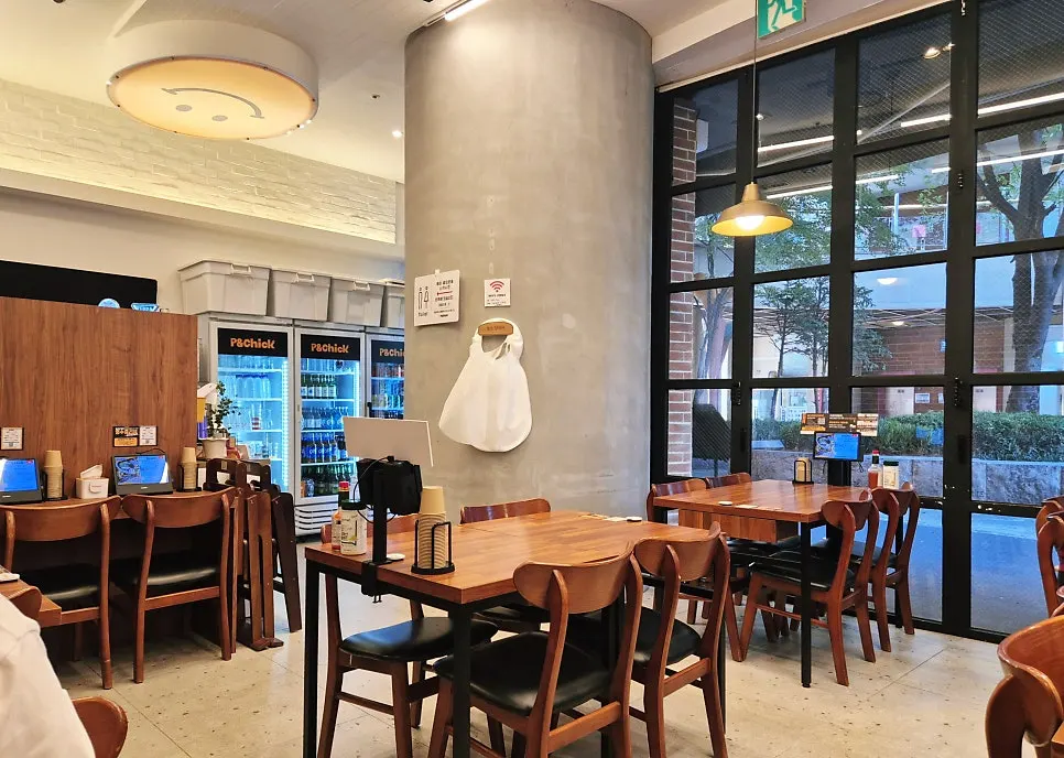 The dining hall at P&Chick with guests at 2pm