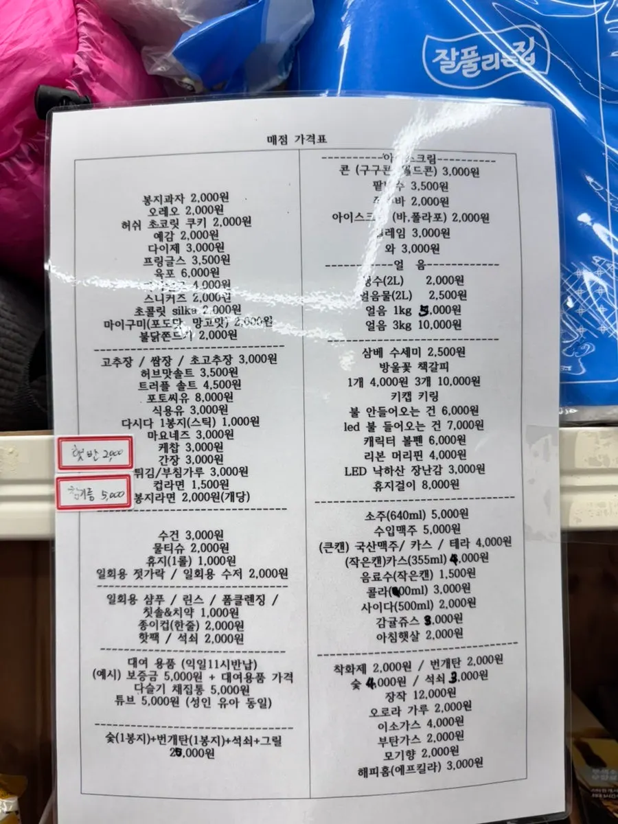 Store price list and rental item information