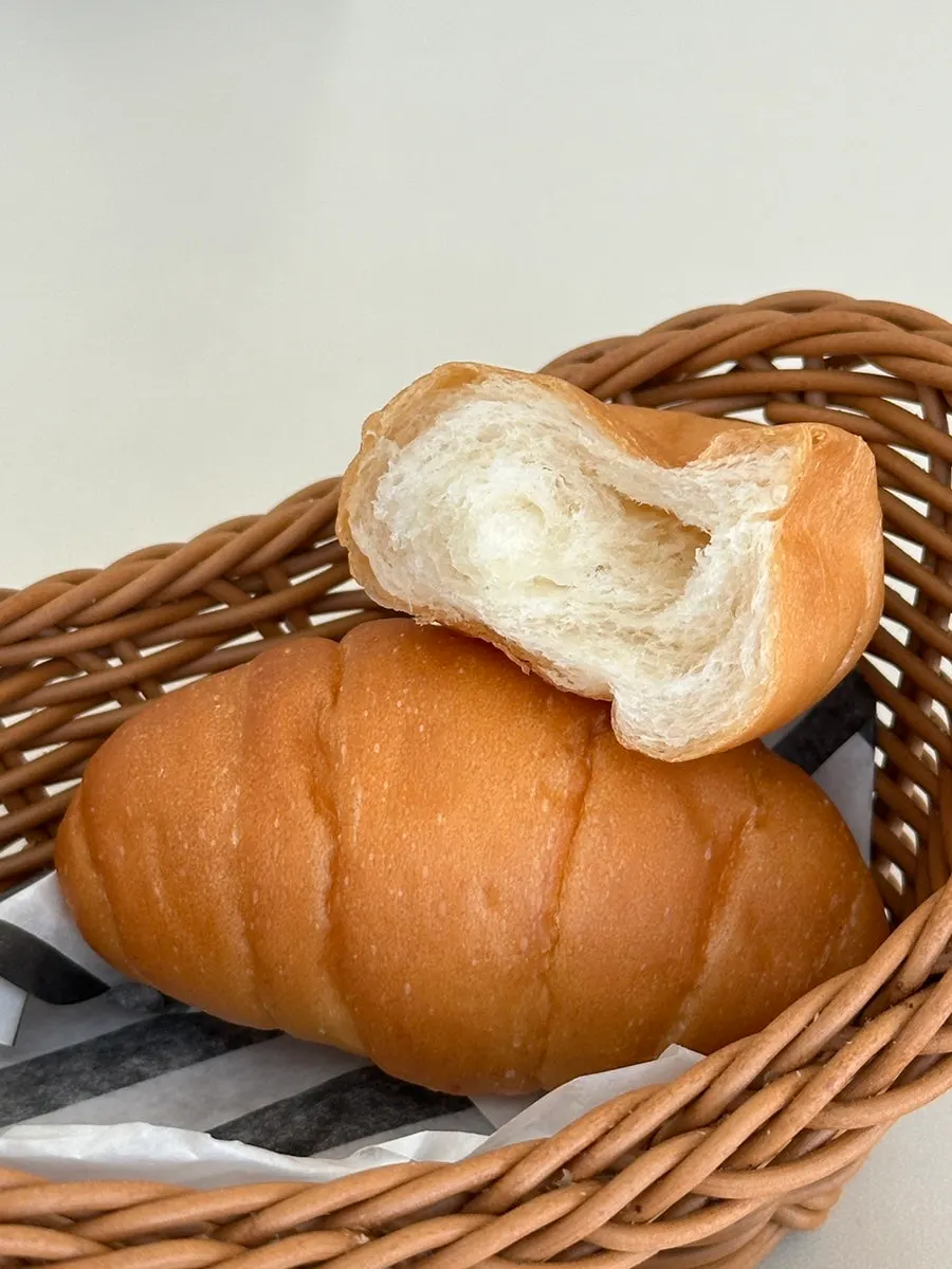 Close-up of two pieces of salt bread