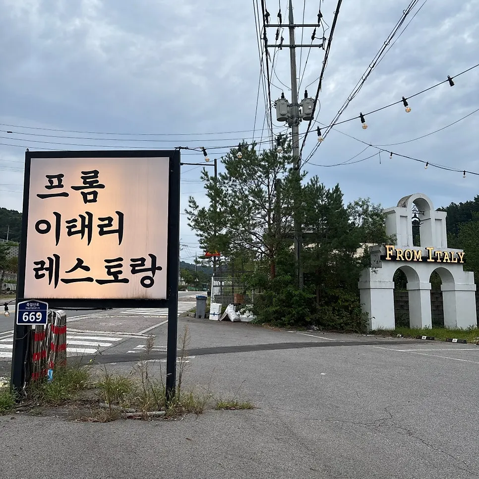Standing sign showing the way to From Italy