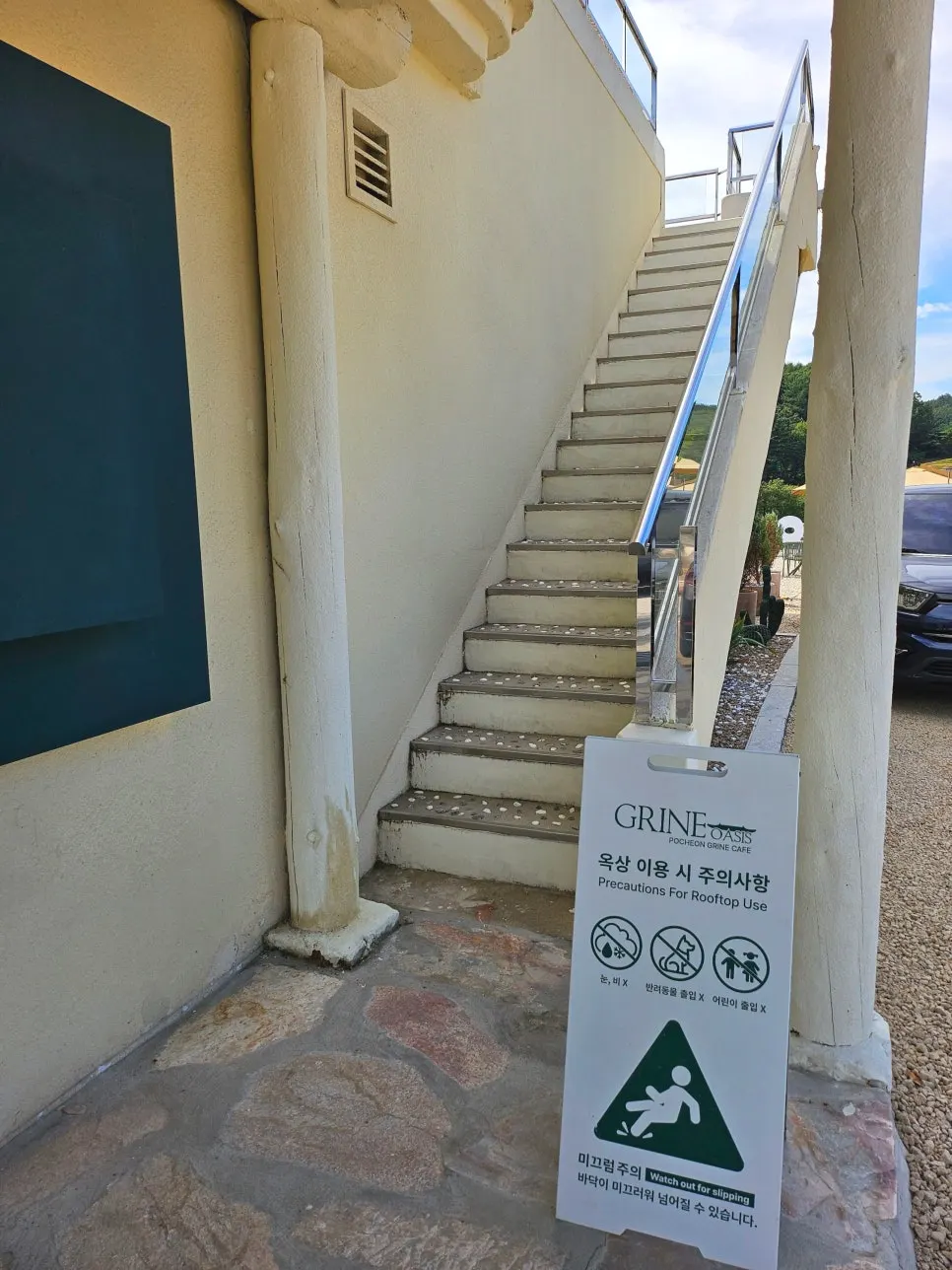 Stairs leading up to the annex rooftop