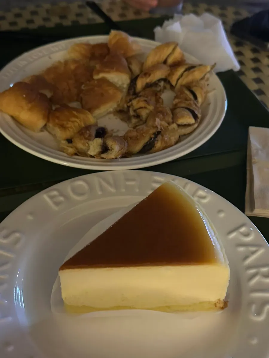 A dense slice of New York cheesecake