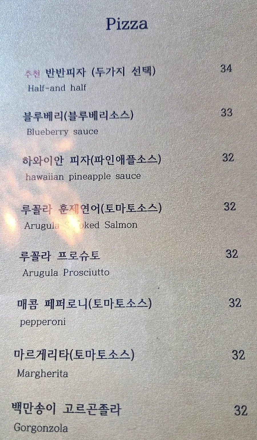 The menu at From Italy