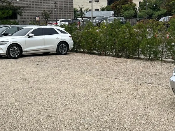View of the P1 parking lot in front of the store