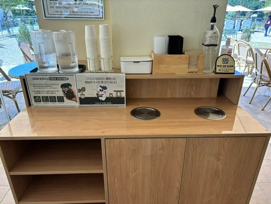 Service zone with water and tissues available