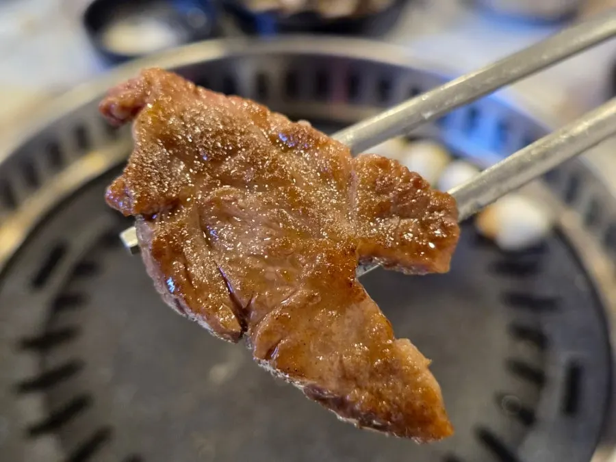 Close-up of hanwoo grilled cut by cut
