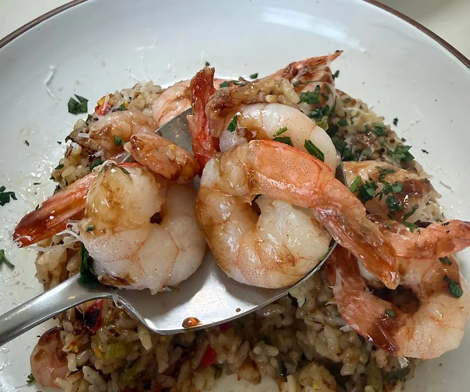 Fluffy pilaf rice with whole shrimp