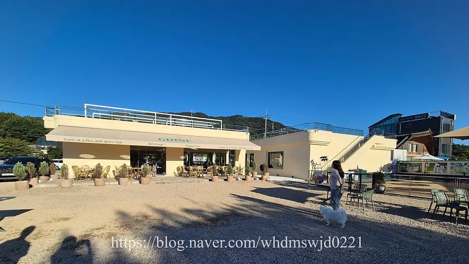 Exterior of a large café in front of the reservoir