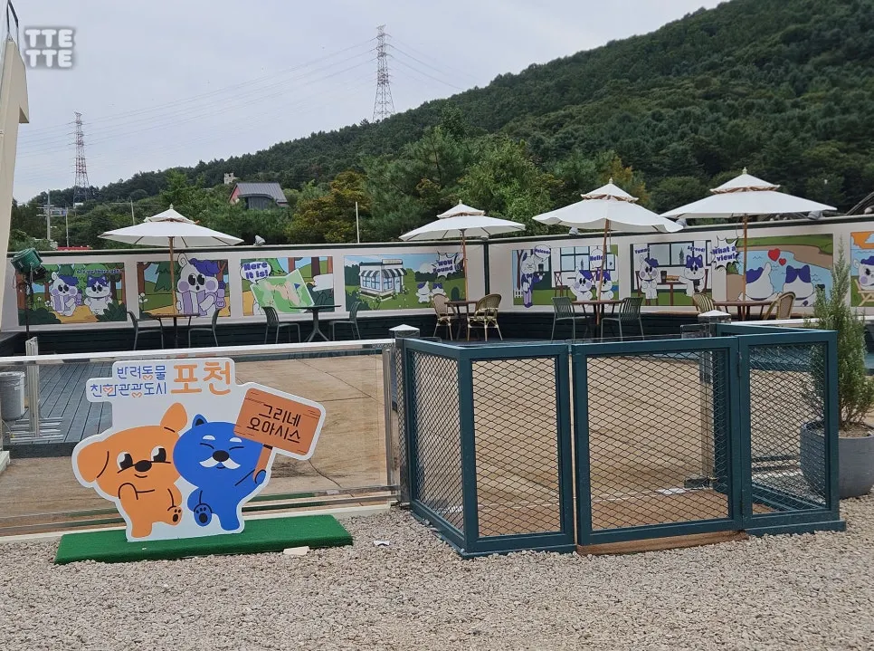 The spacious dog run on one side of the cafe