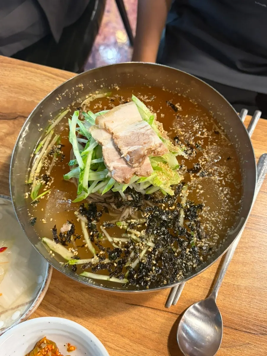 Buckwheat mul makguksu with shards of ice
