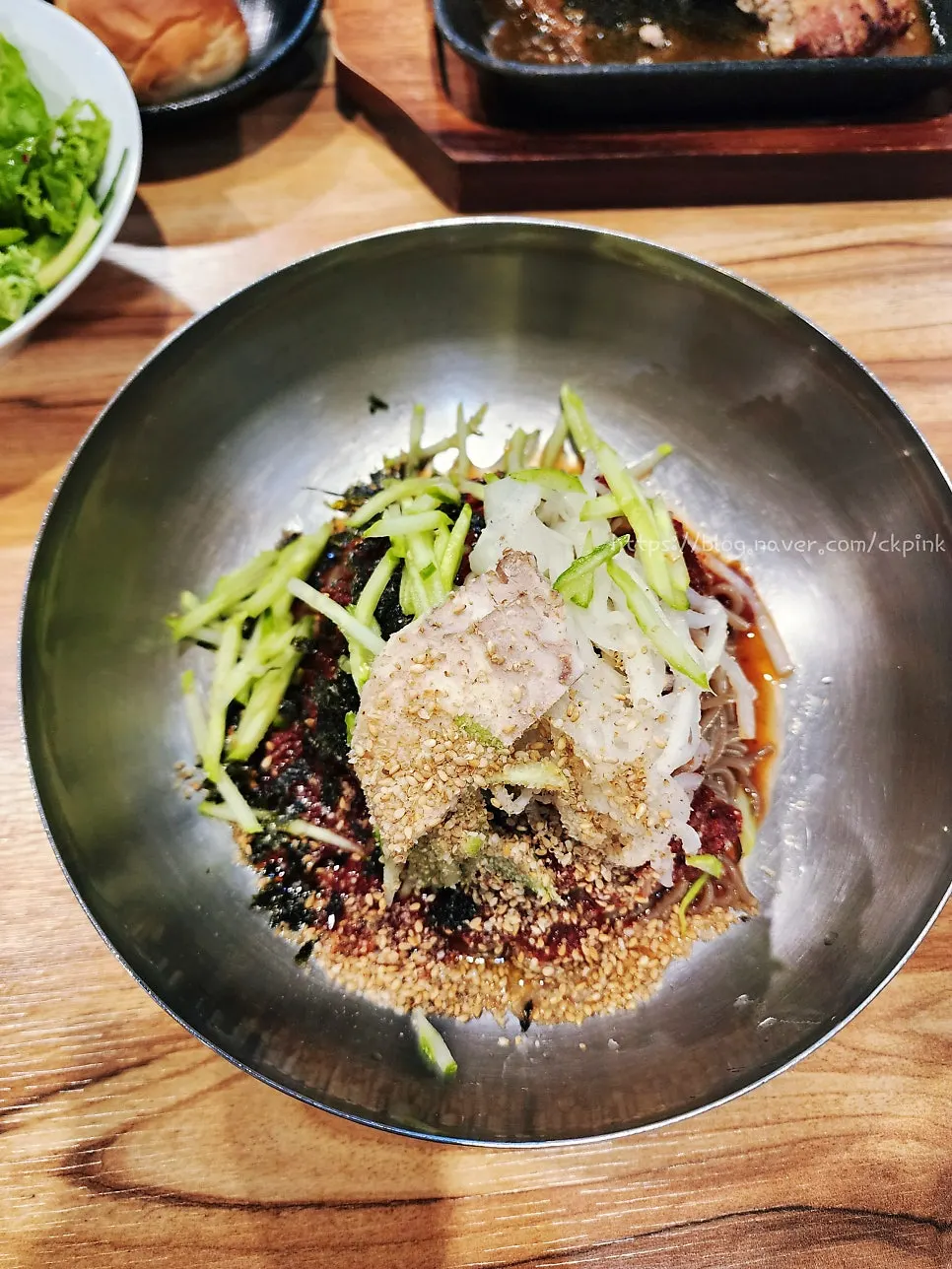 Buckwheat bibim makguksu with red house-made sauce
