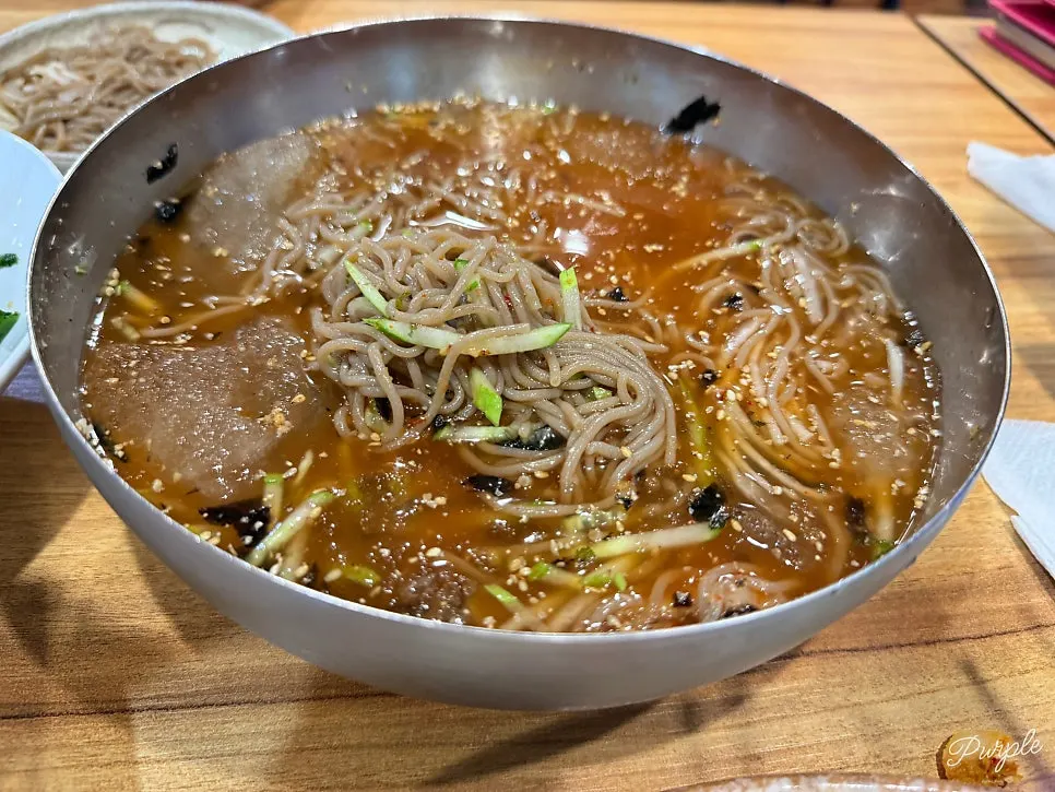 살얼음 육수의 자가제면 물막국수 면발