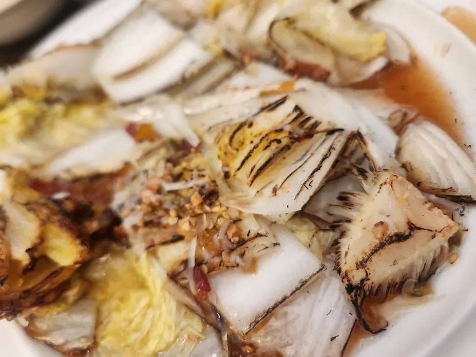 Cross-section of well-grilled napa cabbage salad
