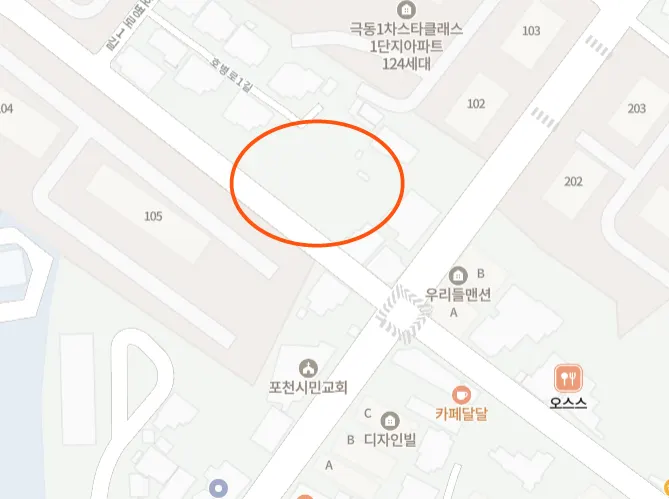 포천 오스스 위치와 주변 공영주차장 지도