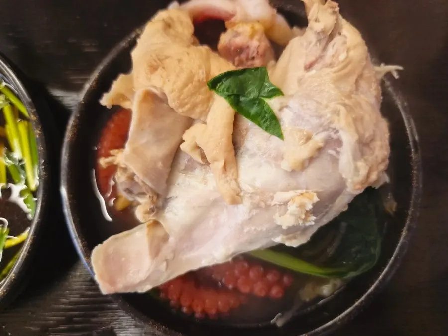 Well-cooked chicken meat pulled apart