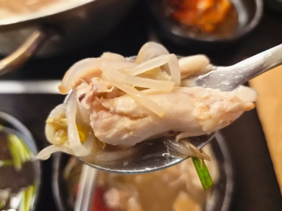 Chicken served with mung bean sprouts and bok choy