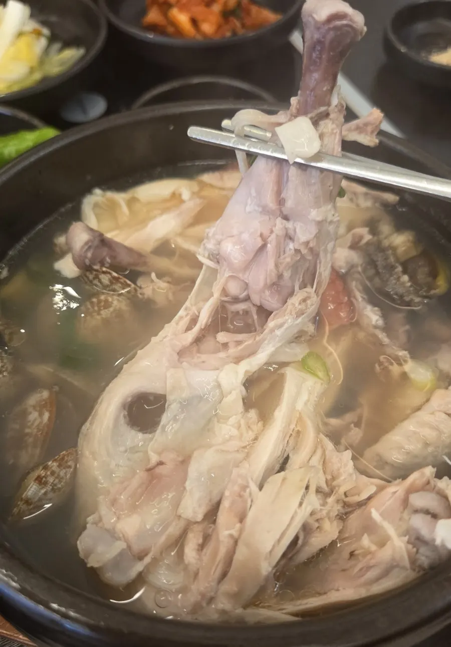 Full spread of Haepum Samgyetang with abalone added
