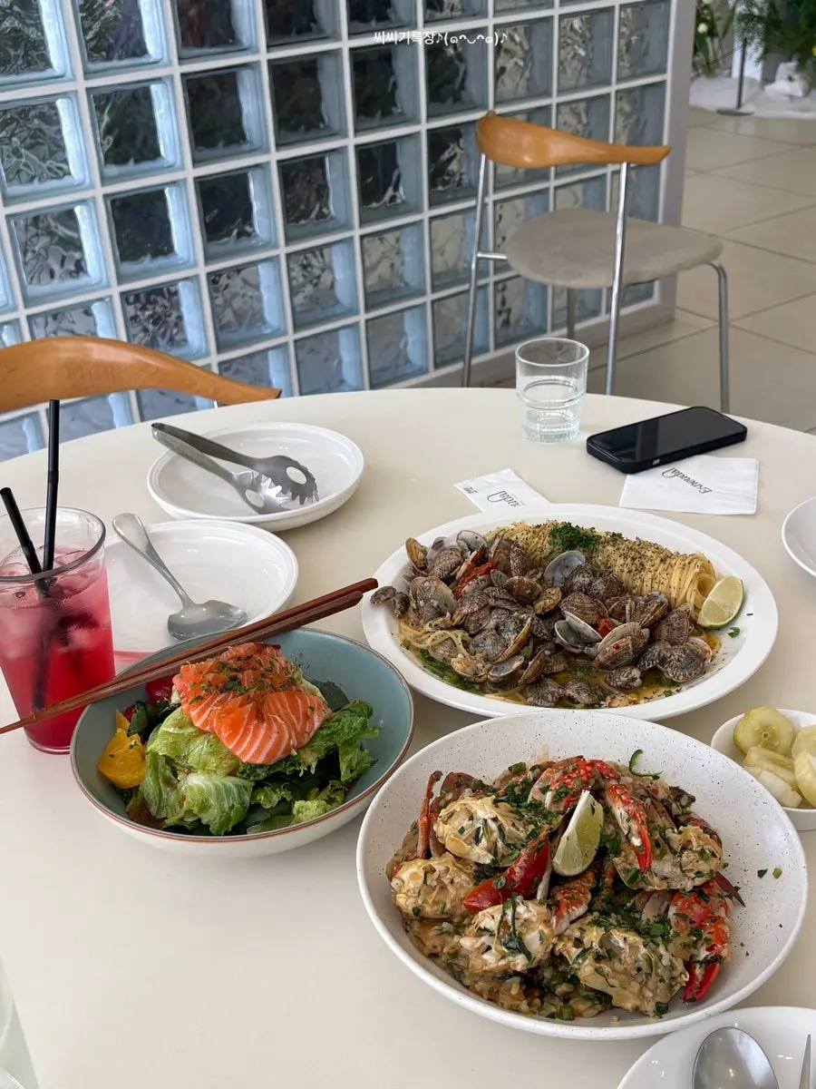Table set with the salmon salad