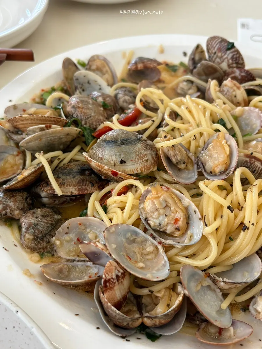 Clams from the vongole pasta being eaten