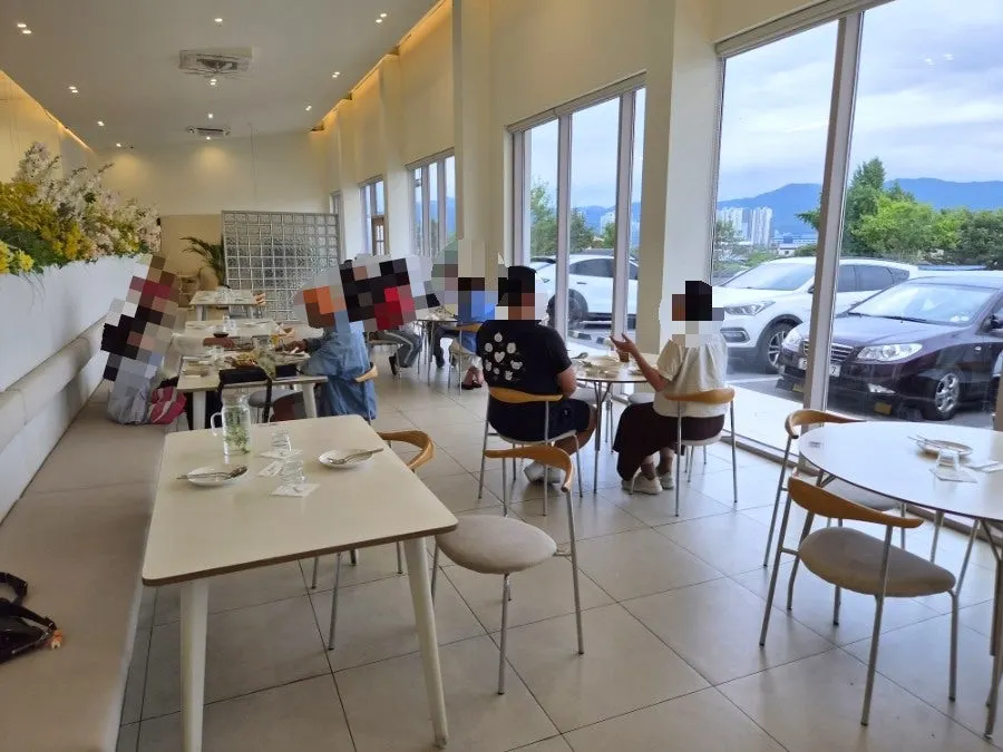 Group seating area to the right of the counter