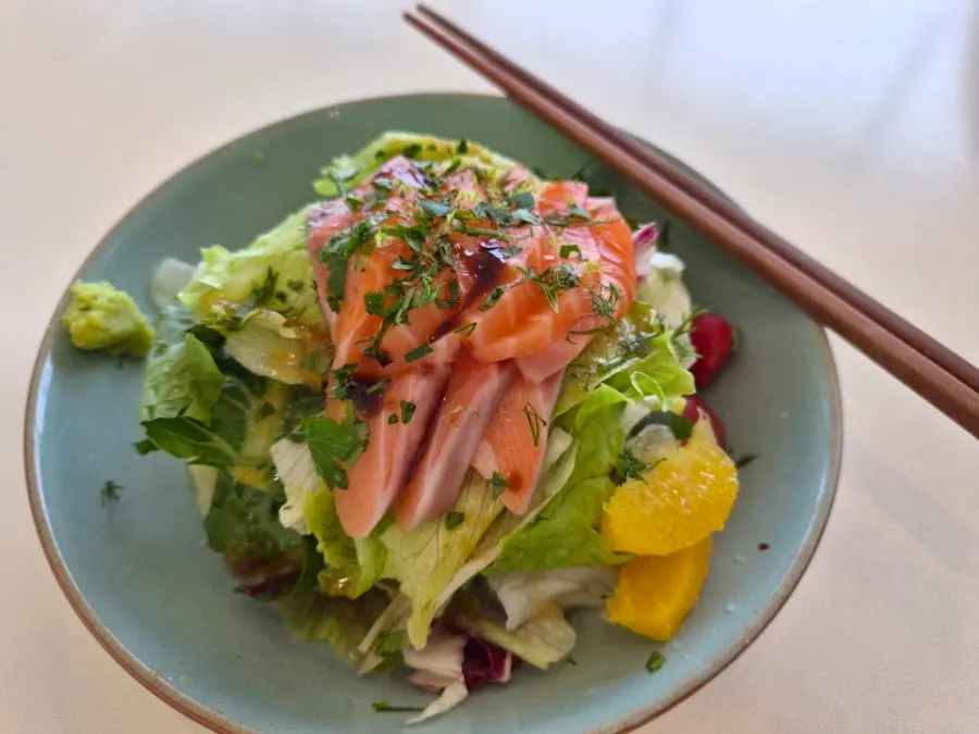 Signature salmon salad menu item