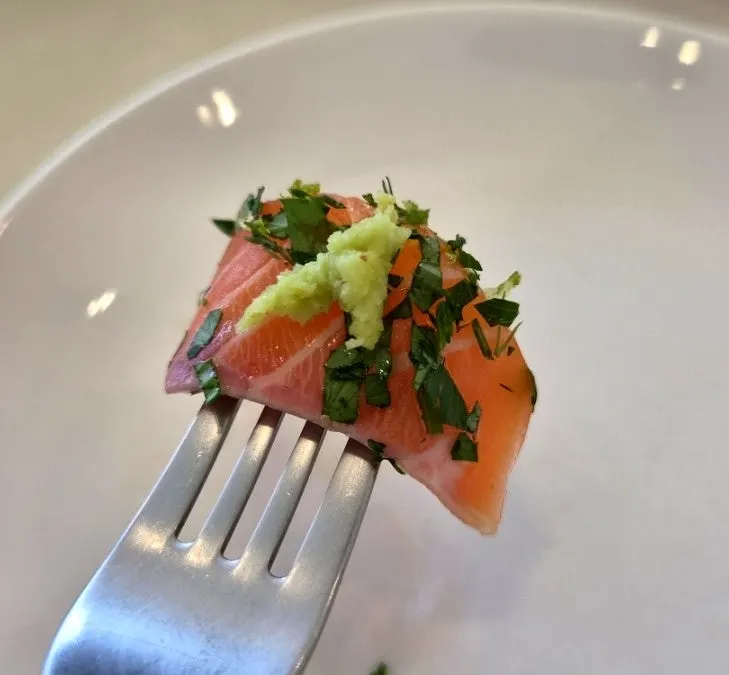 A plate of salmon salad