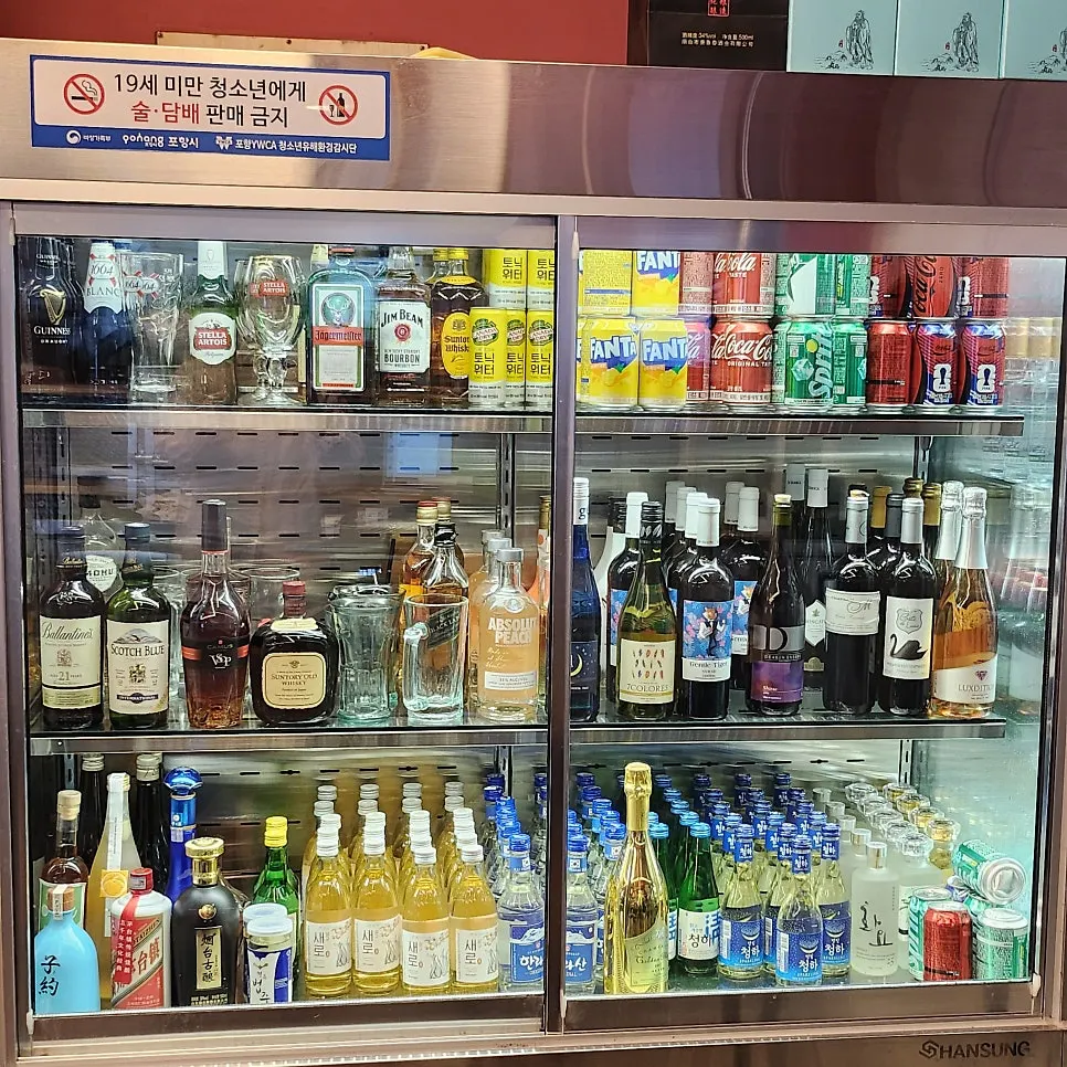 Liquor shelf at Chinese restaurant Hwamok Gaekjan