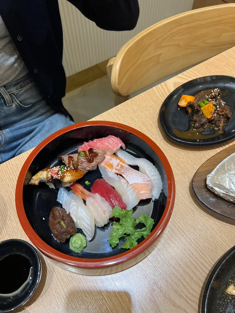 Close-up of tuna belly sushi