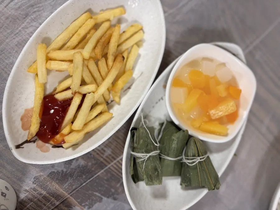 Bamboo sticky rice and accompanying dishes