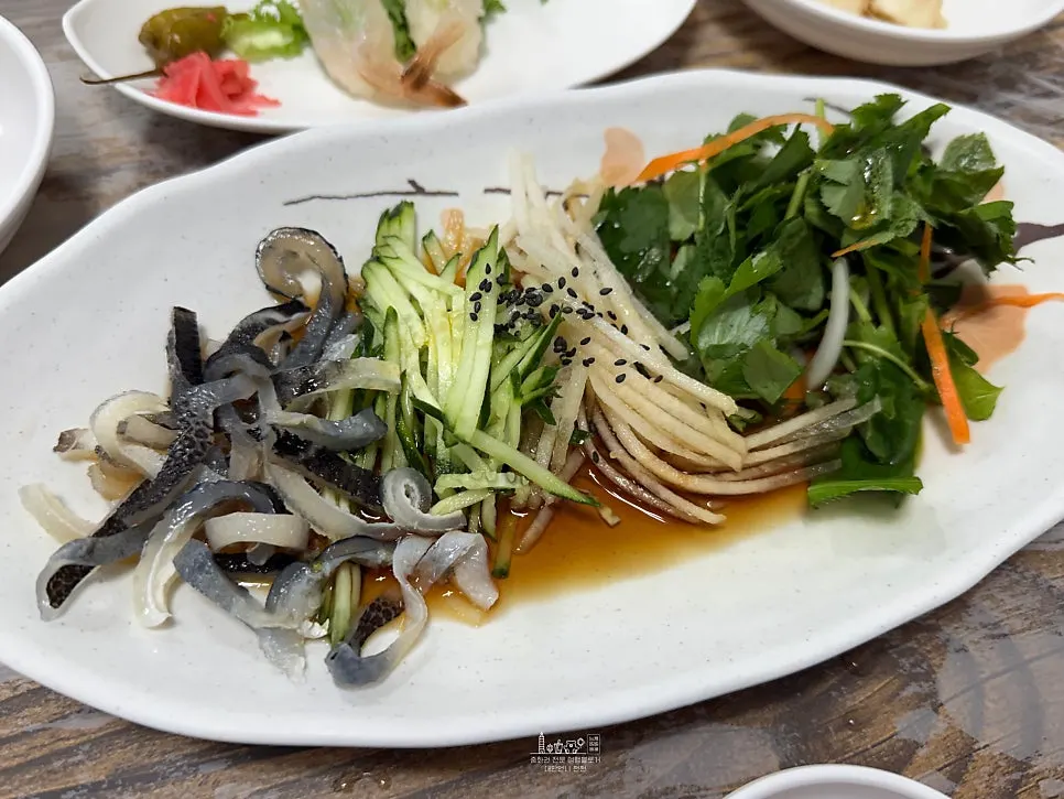 Corn cheese, boiled squid and other course side dishes