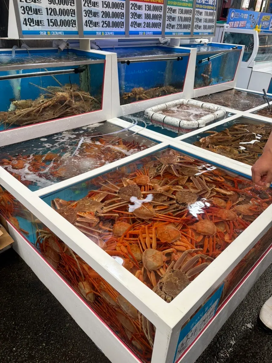 Interior atmosphere of the crab and sashimi restaurant at Jukdo Market