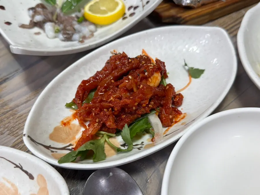 Skate salad and octopus tangtangi plates